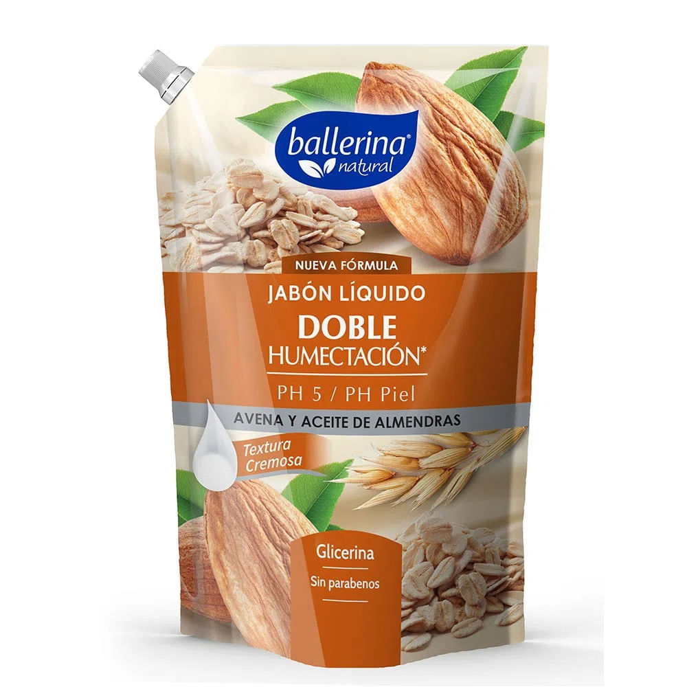 Jabón Líquido Ballerina Doble Humectación Avena y Aceite de Almendras 750ml