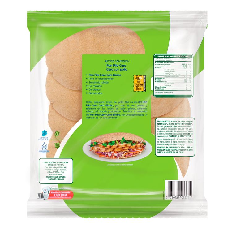 Pan Pita Bimbo Cero Cero 240g Metro