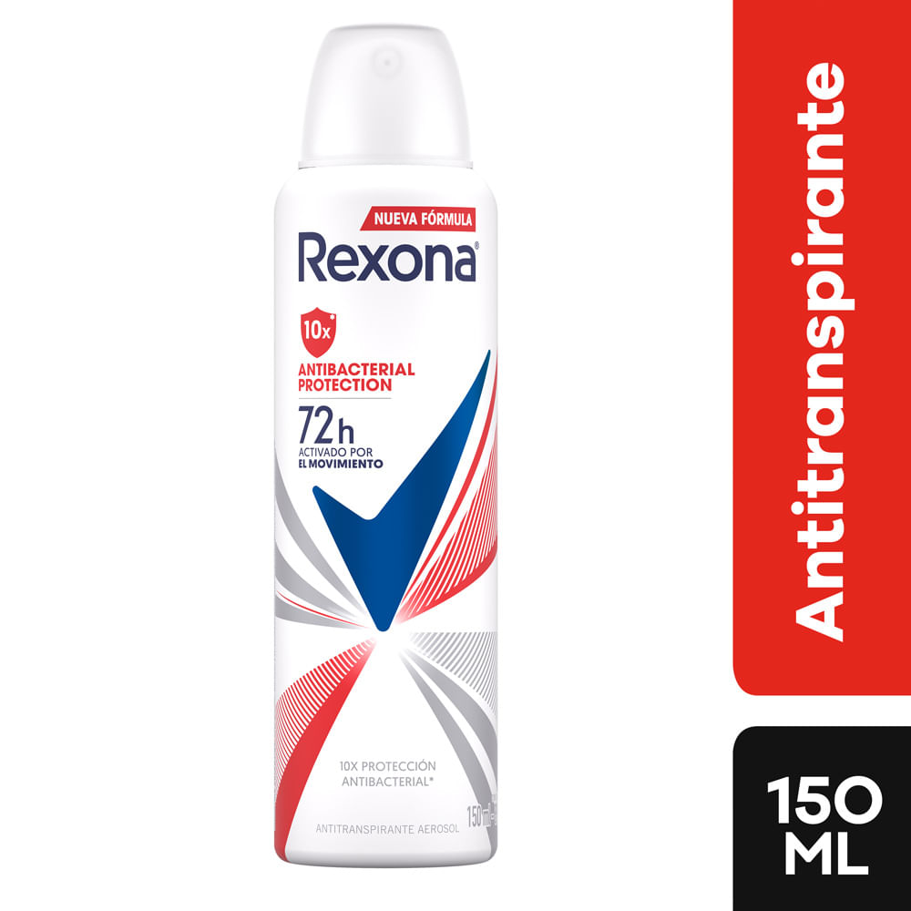 Antitranspirante en Aerosol Rexona 10x Protección Antibacterial 150ml