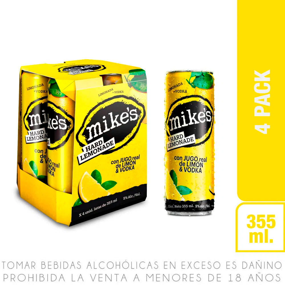 Bebida Hard Lemonade Mike's Latas de 355 ml Pack 4 unid - Wong