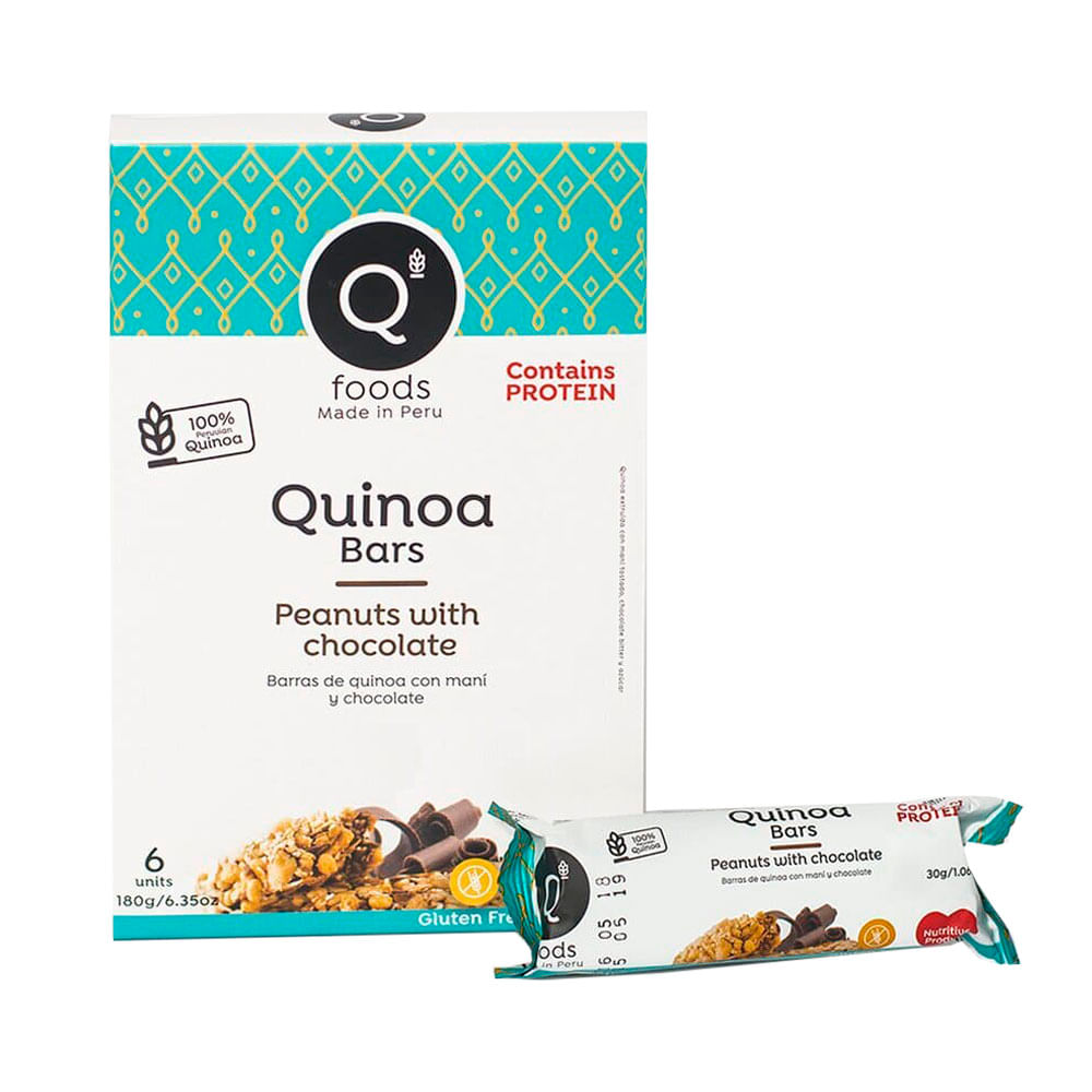 Barras de Quinua Qfoods Maní con Chocolate 6un