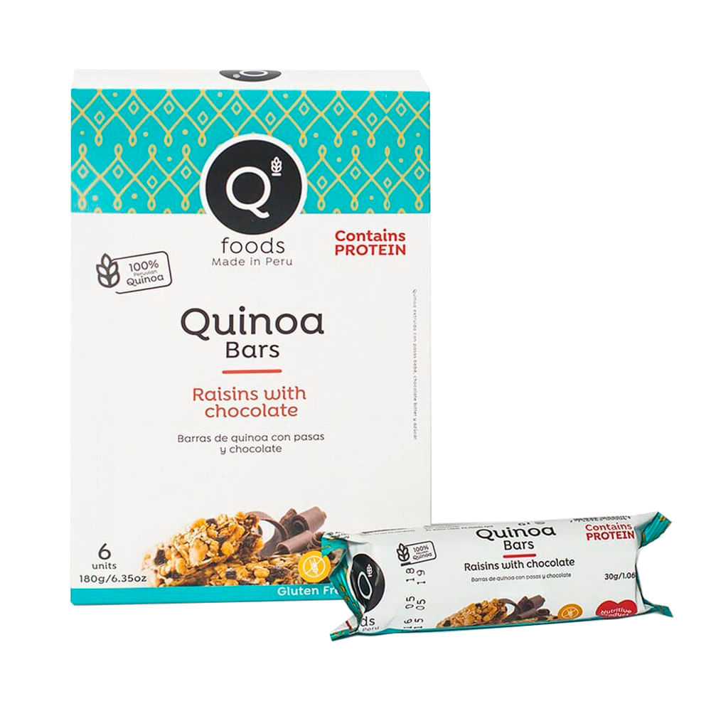 Barras de Quinua Qfoods Pasas con Chocolate 6un