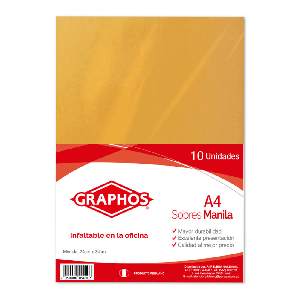 Sobre Manila de 75 A4 Graphos 10un