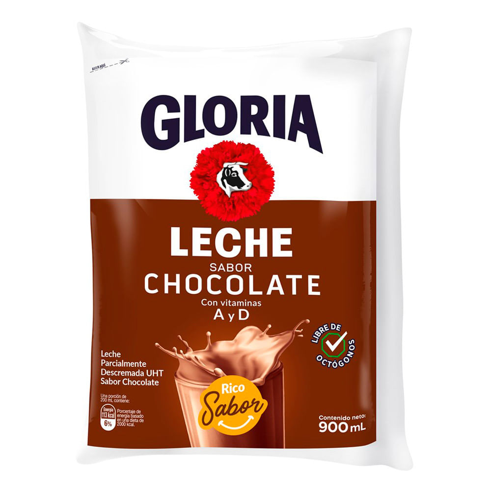 Leche Parcialmente Descremada Gloria Sabor Chocolate Bolsa 900ml