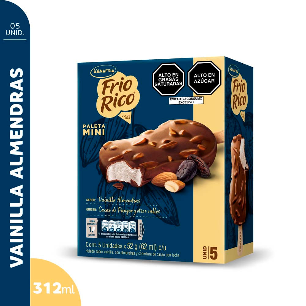 Paleta de Helado Frio Rico Mini Vainilla Almendras 5un