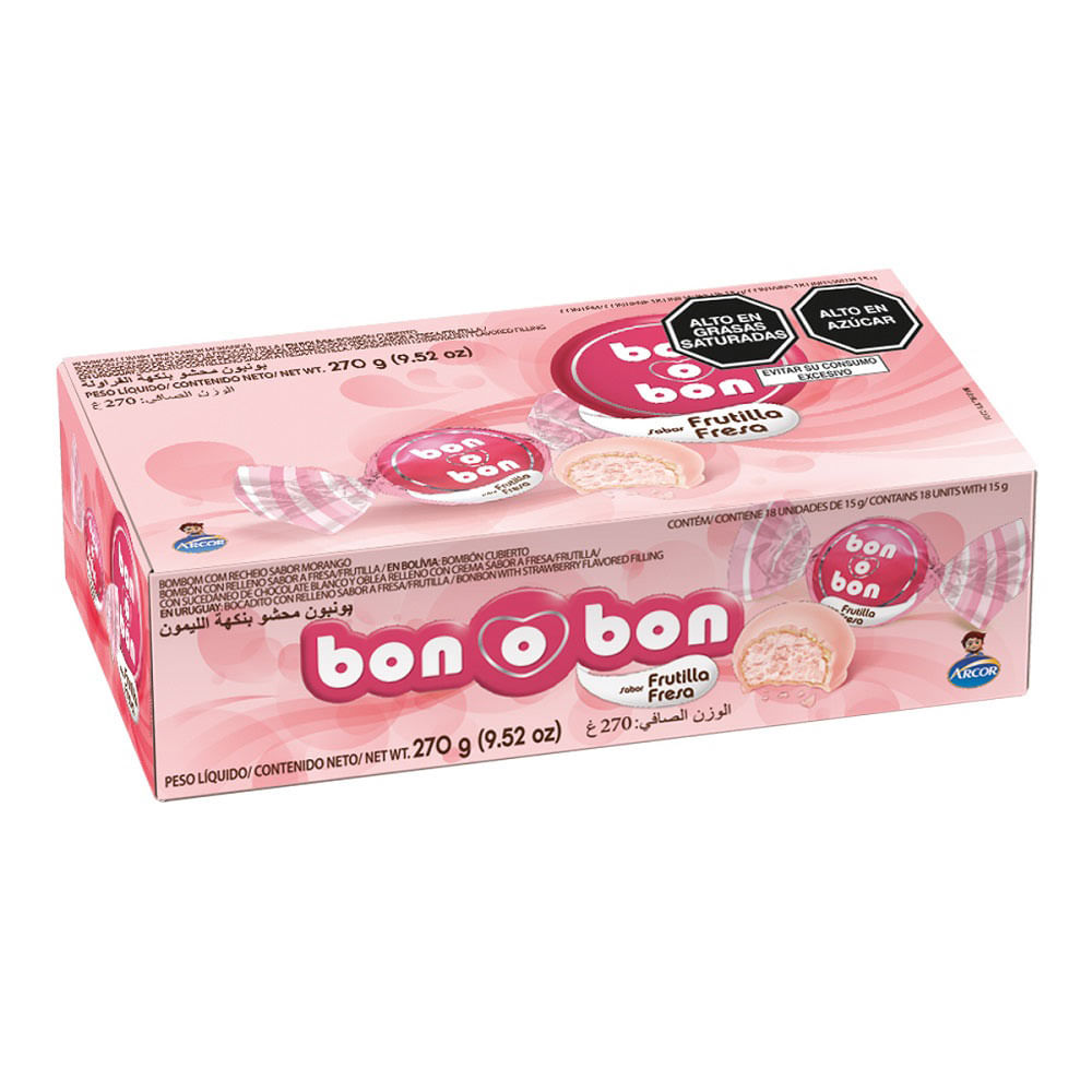 Bombones con Relleno de Crema de Fresa Bon o Bon 270g