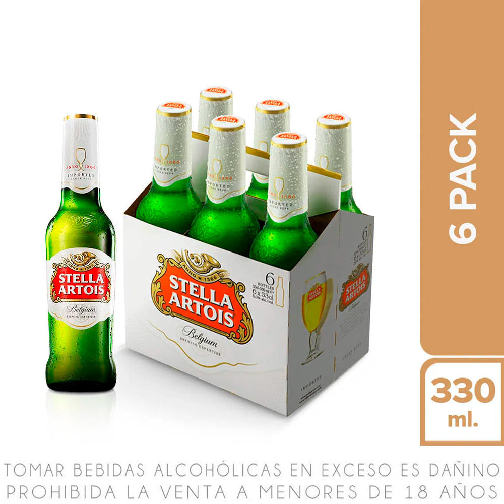 Sixpack Cerveza Stella Artois Botella 330ml