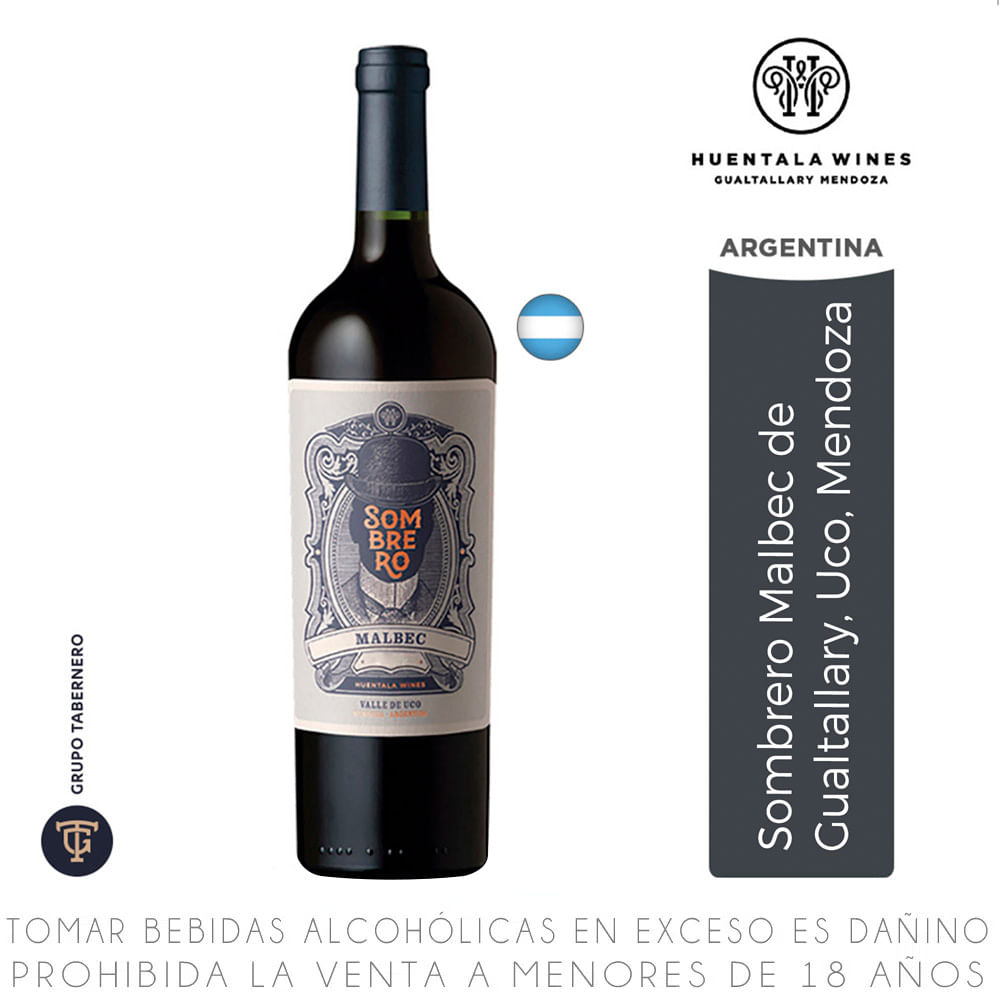 Vino Tinto Malbec Sombrero Reserva Botella 750ml