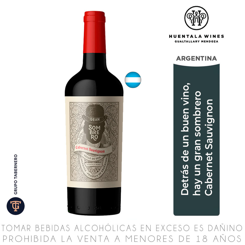 Vino Tinto Cabernet Sauvignon Gran Sombrero Gran Reserva Botella 750ml