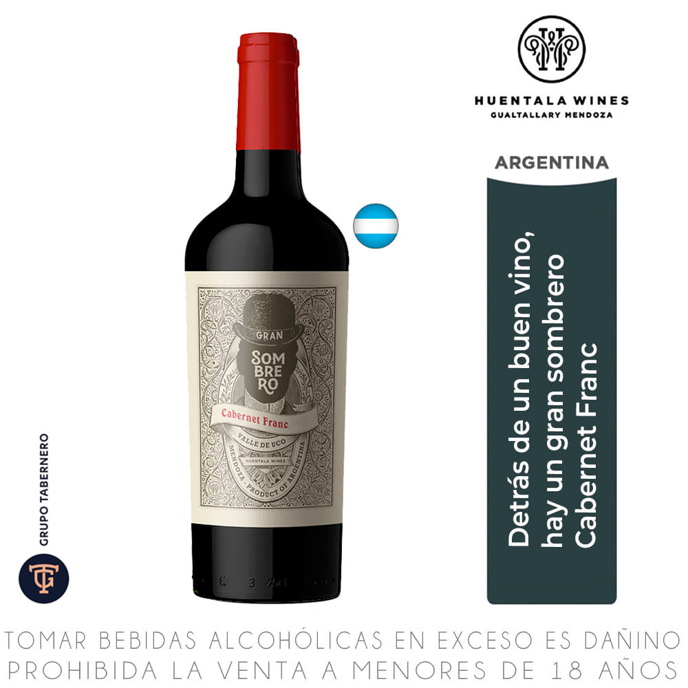 Vino Tinto Cabernet Franc Gran Sombrero Gran Reserva Botella 750ml