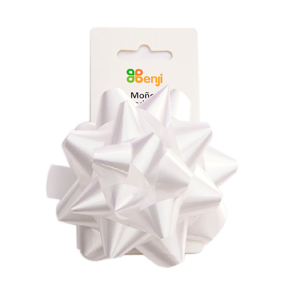 Moño Benji Cinta Metálica 4" Blanco