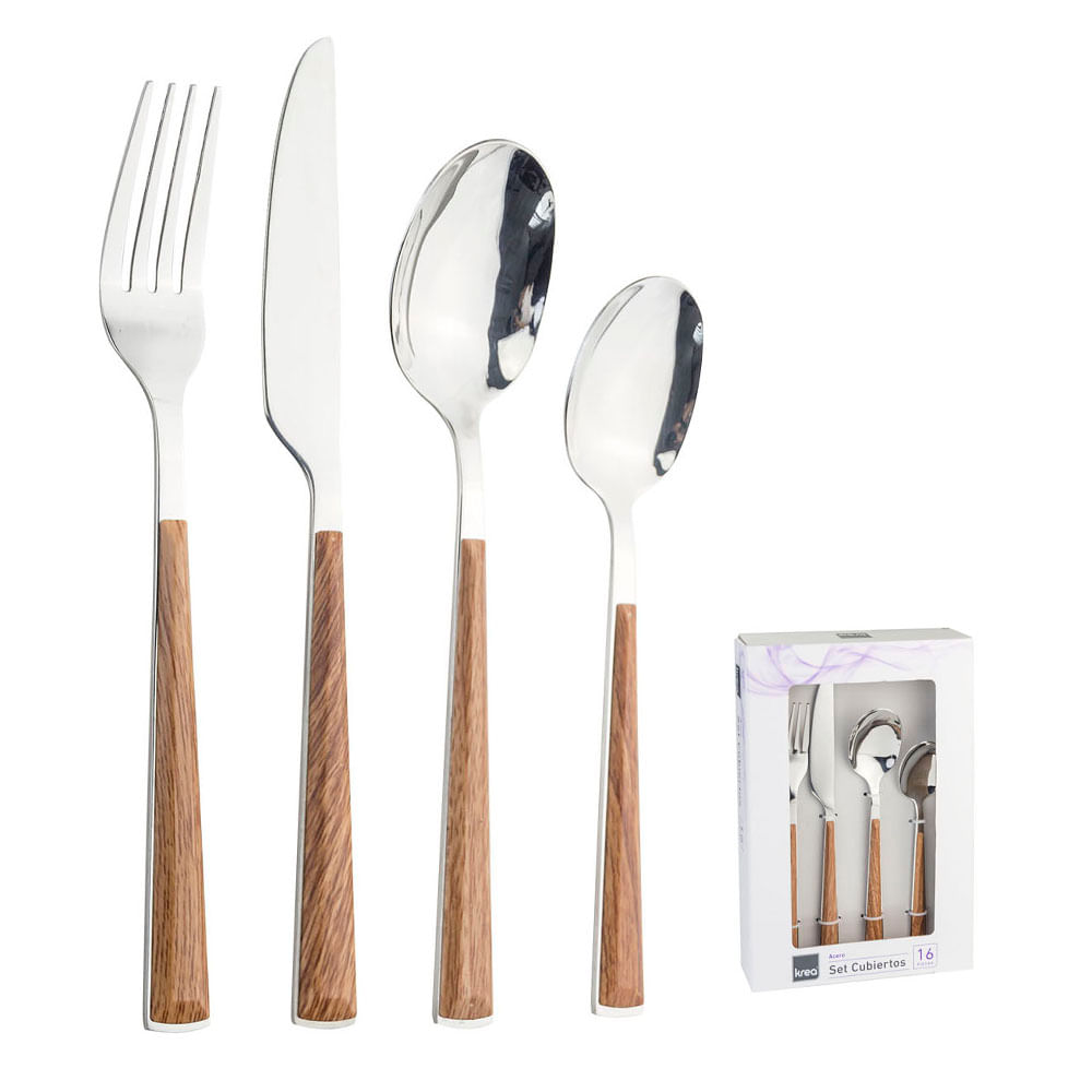 Juego de Cubiertos Krea Símil Madera 16 Piezas