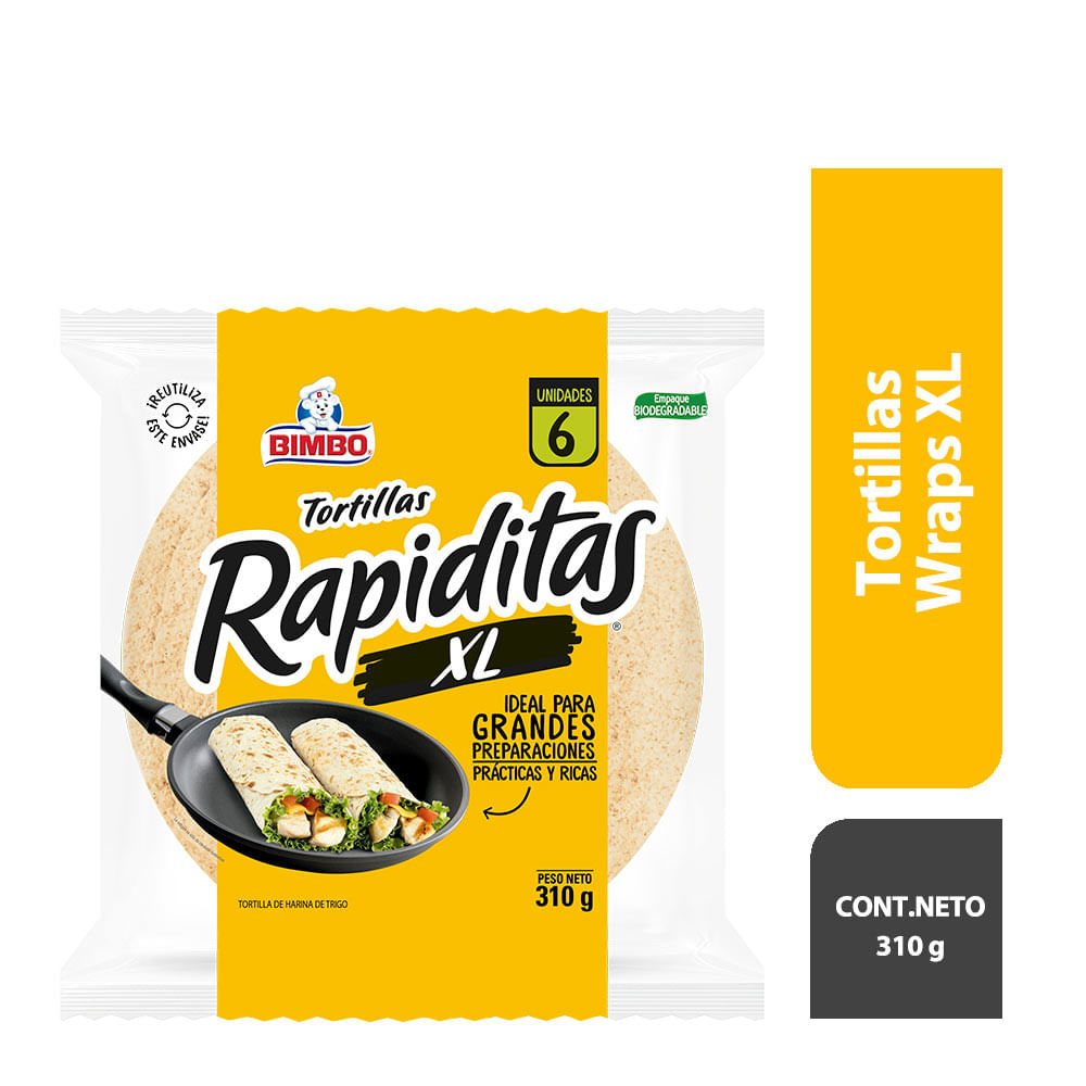 Tortillas de Trigo Clásicas Rapiditas Wraps Bimbo Paquete 6 unid