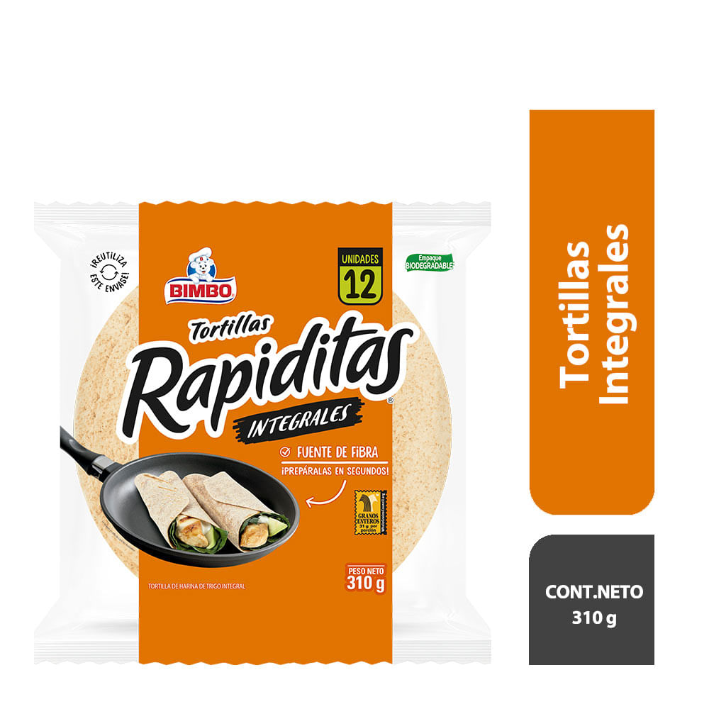 Tortillas de Trigo Integrales Rapiditas Bimbo Paquete 12 unid