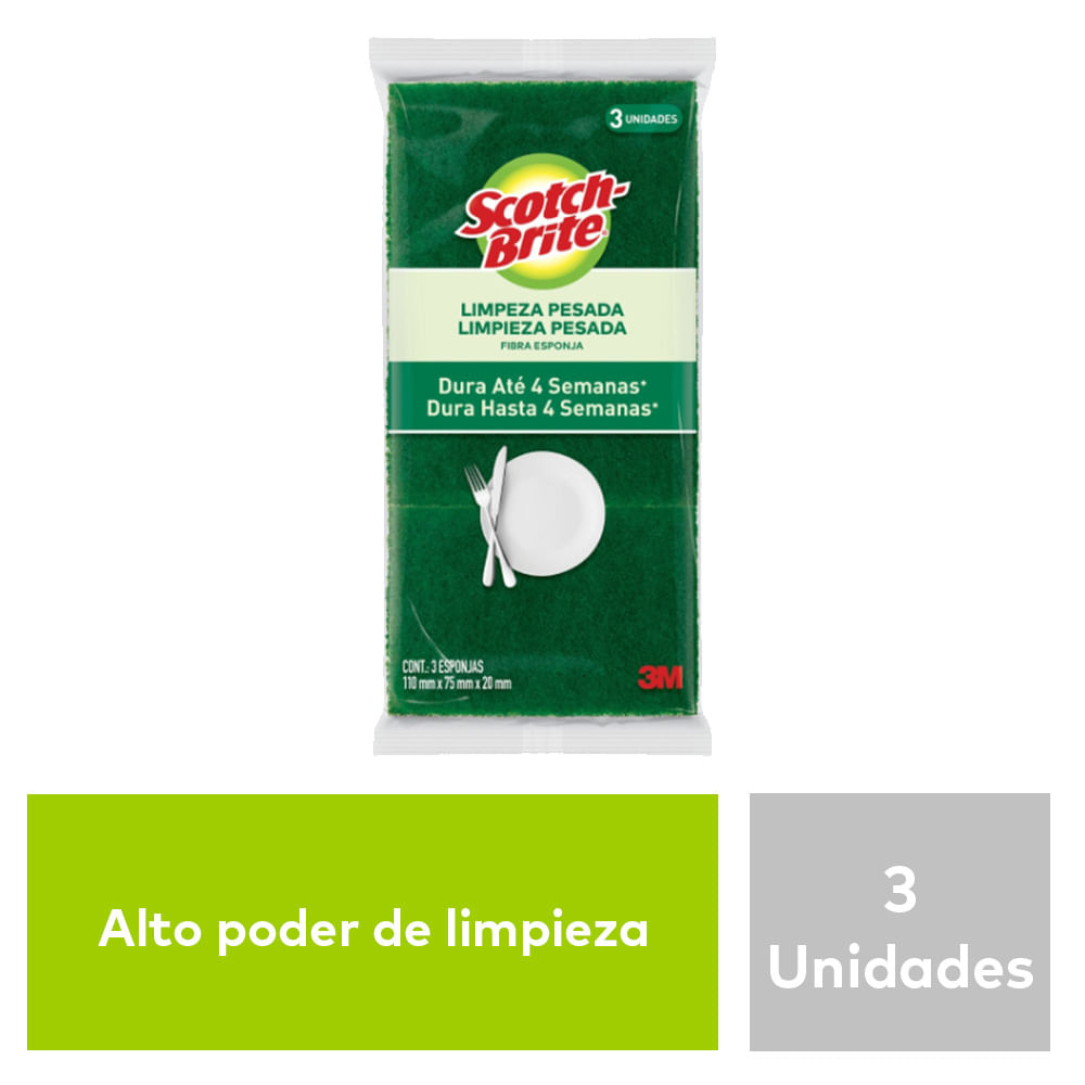 Esponja Scotch-Brite Limpieza Pesada 3un.