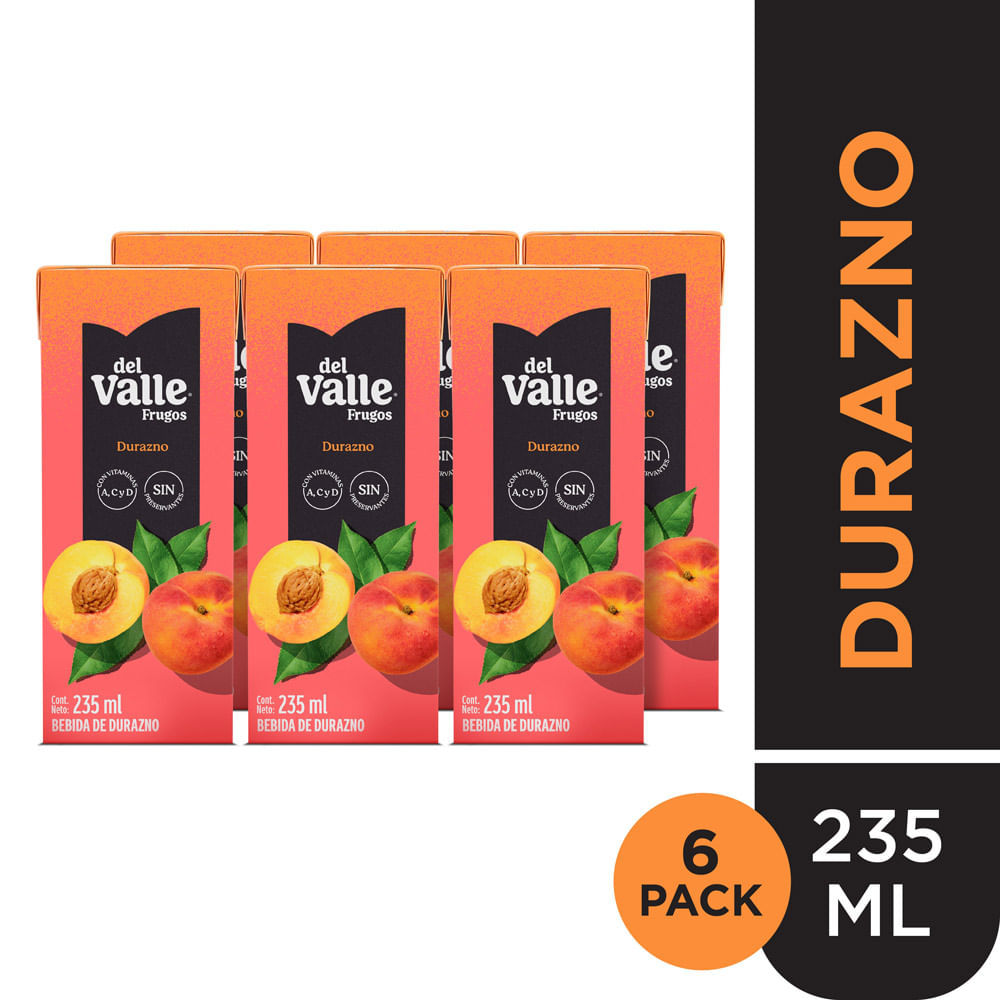 Sixpack Bebida de Durazno Frugos del Valle Caja 235ml
