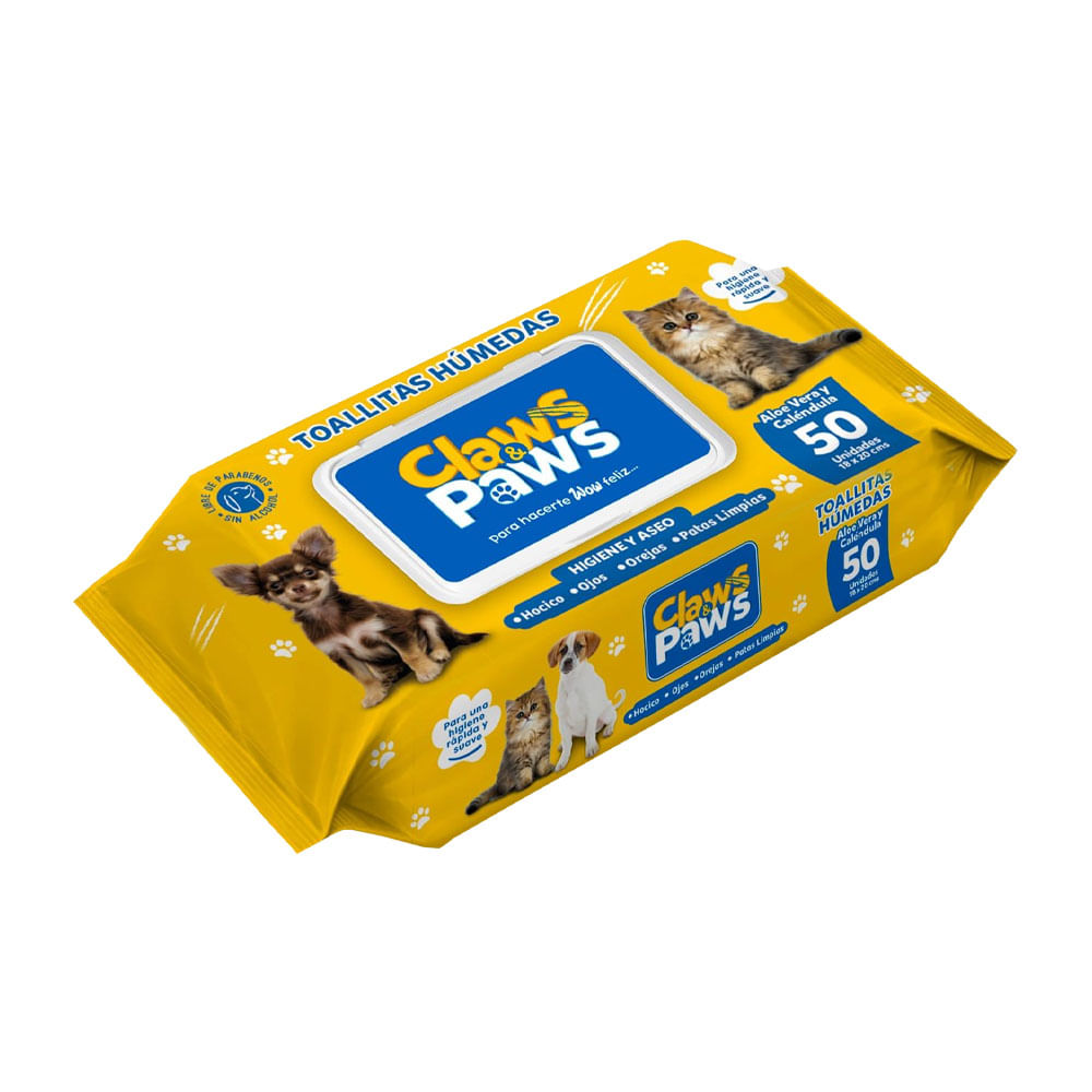 Toallitas Húmedas Claws Paws Aloe Vera 50un