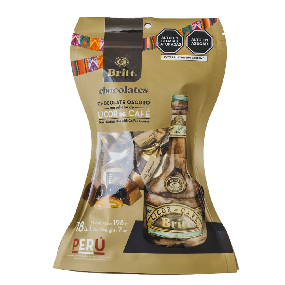 Chocolate Oscuro Relleno con Licor de Café Britt 18un