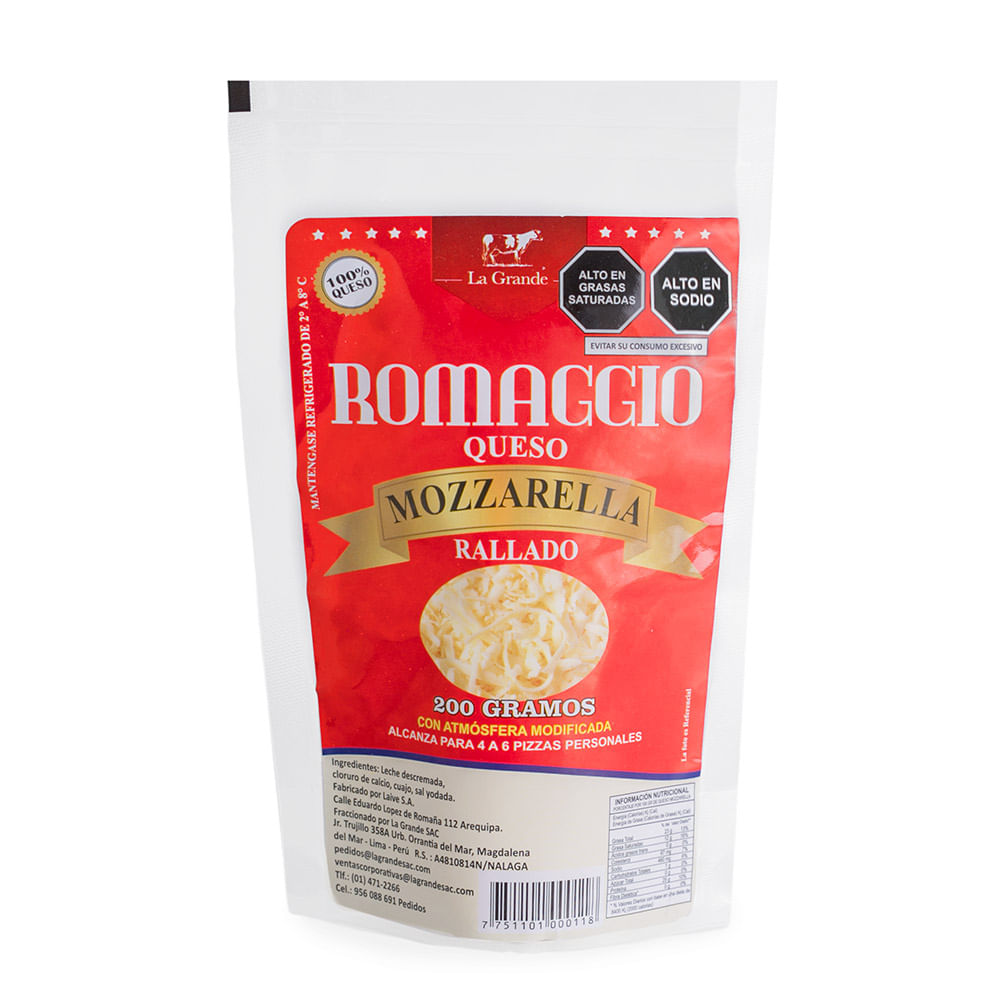 Queso Mozzarella Romaggio Rallado 200g