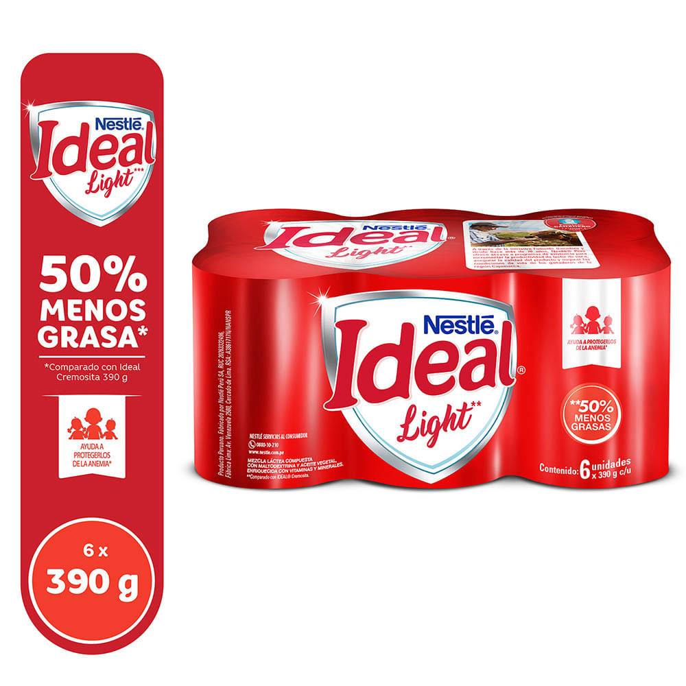 Sixpack Mezcla Láctea Ideal Light Lata 390g
