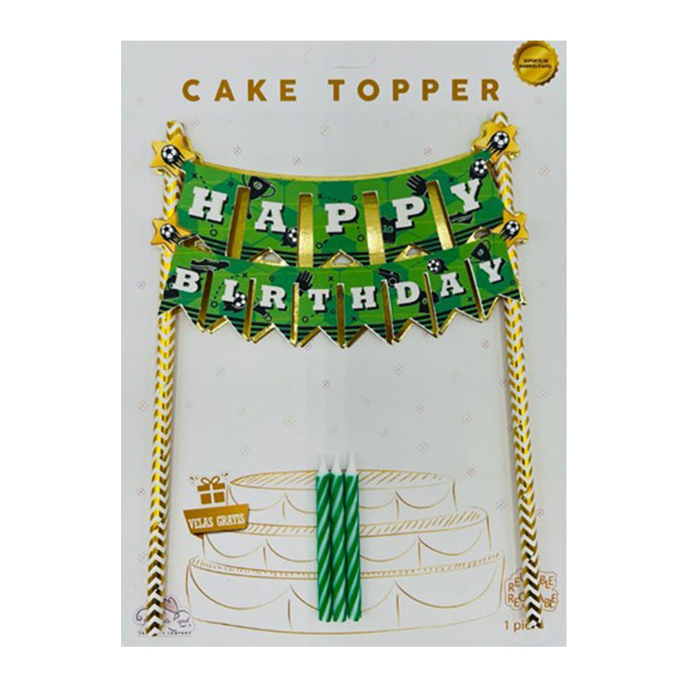 Cake Topper Banderín de Futbol con Velas de Regalo