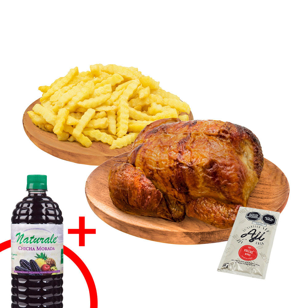 Pollo Rostizado + Papas Fritas + Chicha Morada Naturale 1L