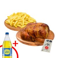 Pollo Rostizado + Papas Fritas + Gaseosa Inca Kola Sin Azúcar 1.5L
