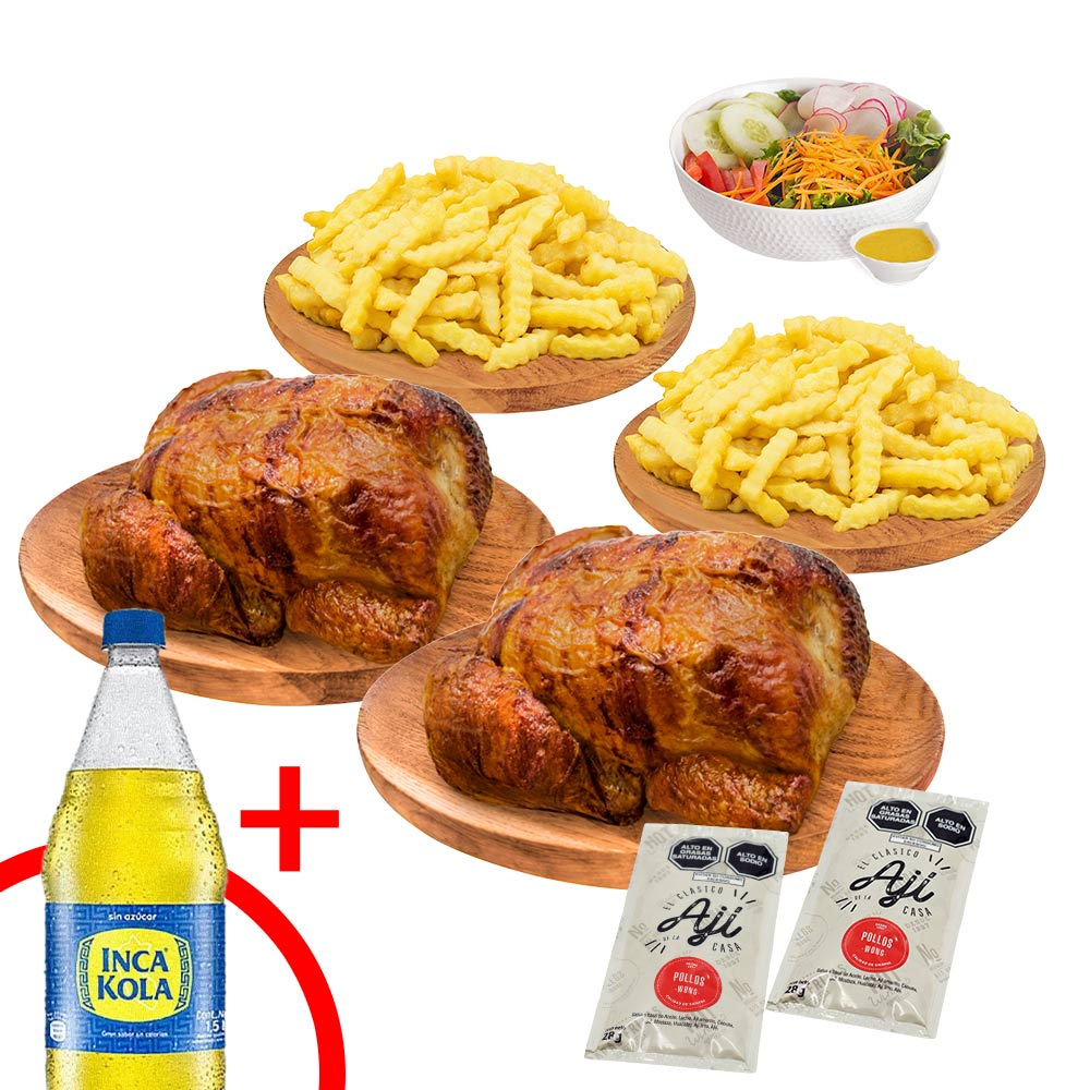 Pollo Rostizado 2un + Papas Fritas 2un + Ensalada + Gaseosa 1.5L