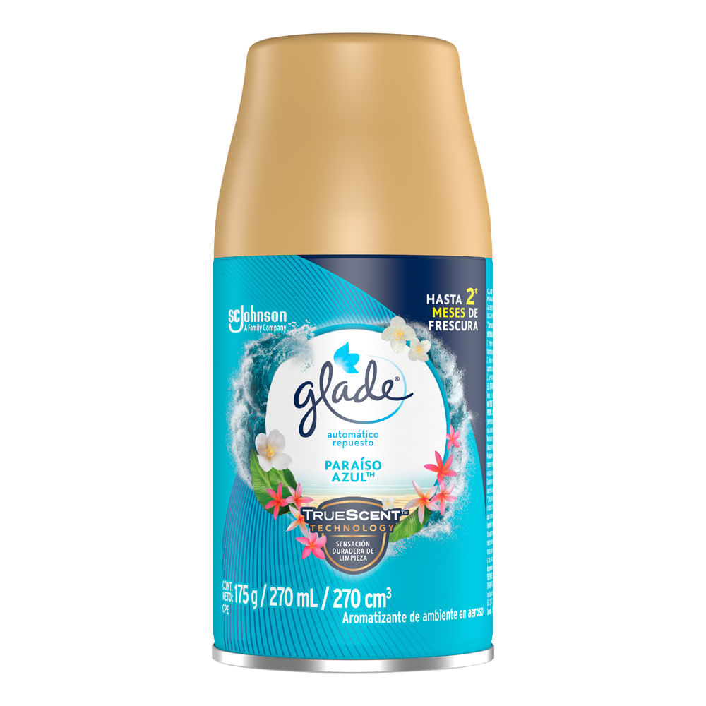 Ambientador Glade Automático en Aerosol Repuesto Paraíso Azul 175g