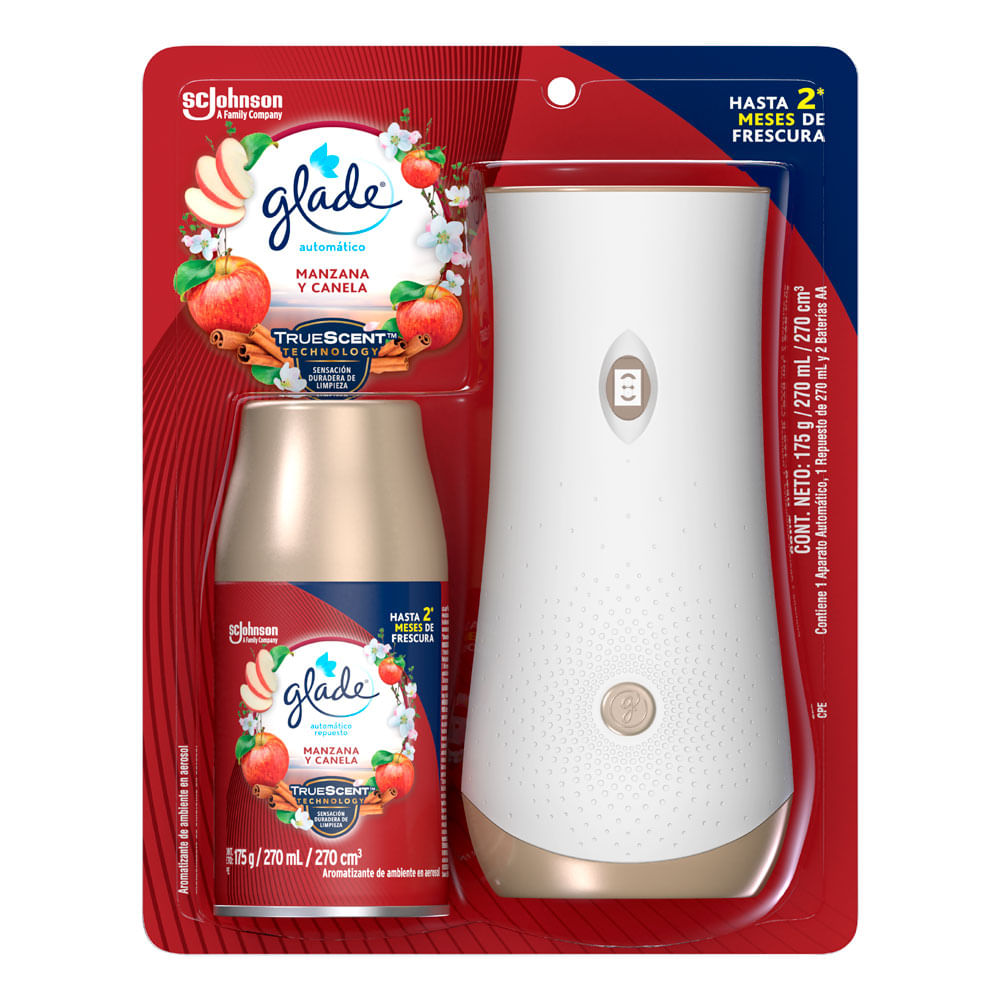Ambientador Glade Automático en Aerosol Aparato Manzana y Canela 175g