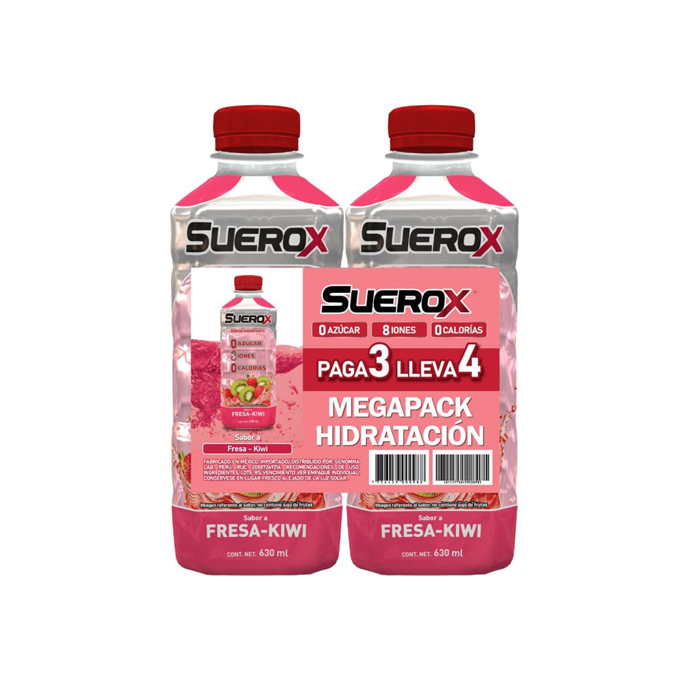 Fourpack Bebida Rehidratante Suerox Fresa Botella 630ml