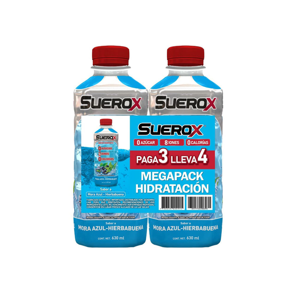 Fourpack Bebida Rehidratante Suerox Mora Botella 630ml