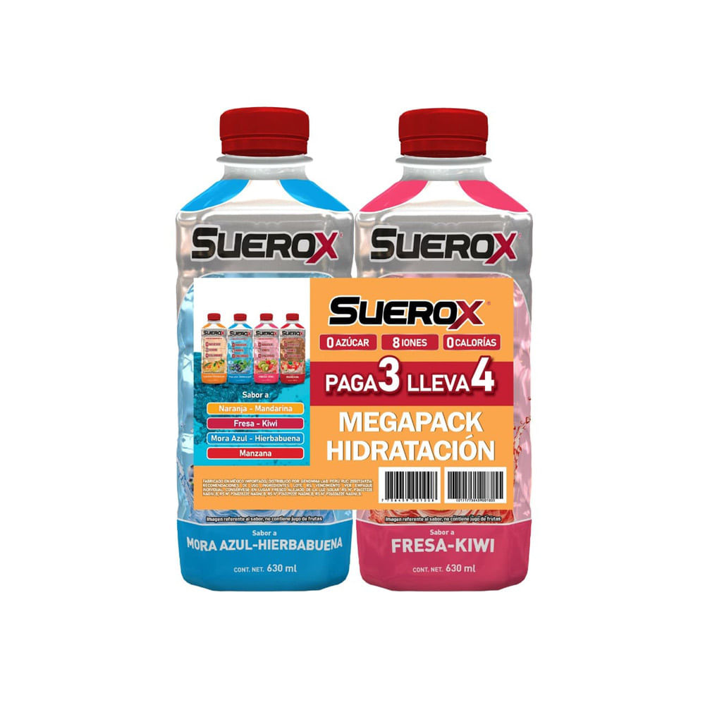 Fourpack Bebida Rehidratante Suerox Mix Botella 630ml