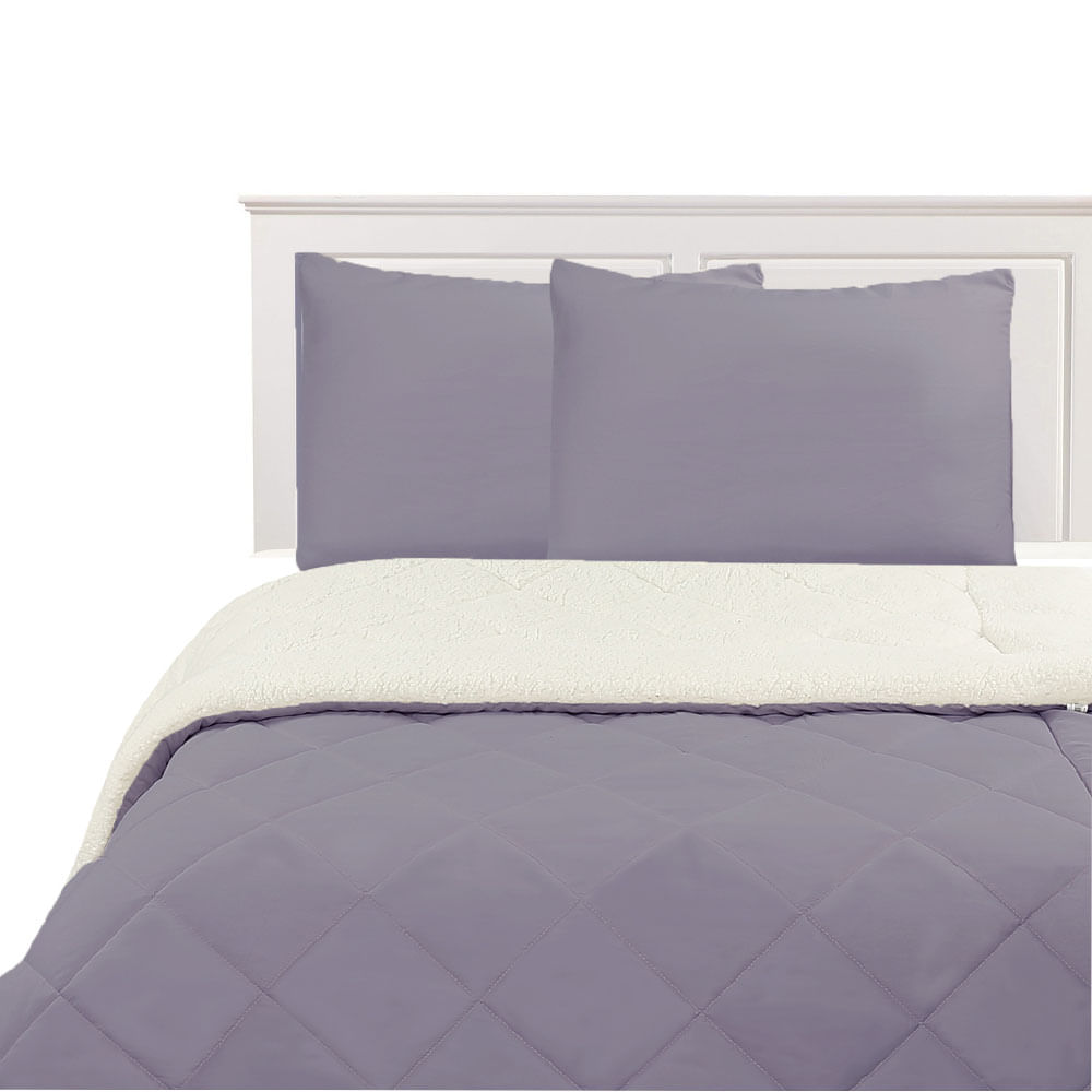 Plumón Krea Sherpa Liso Queen Plaza Malva