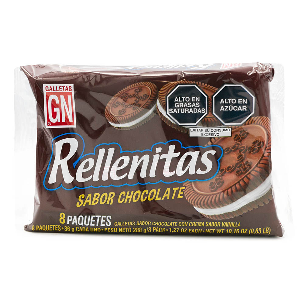 Pack x8 Galletas Rellenitas Sabor Chocolate 36g