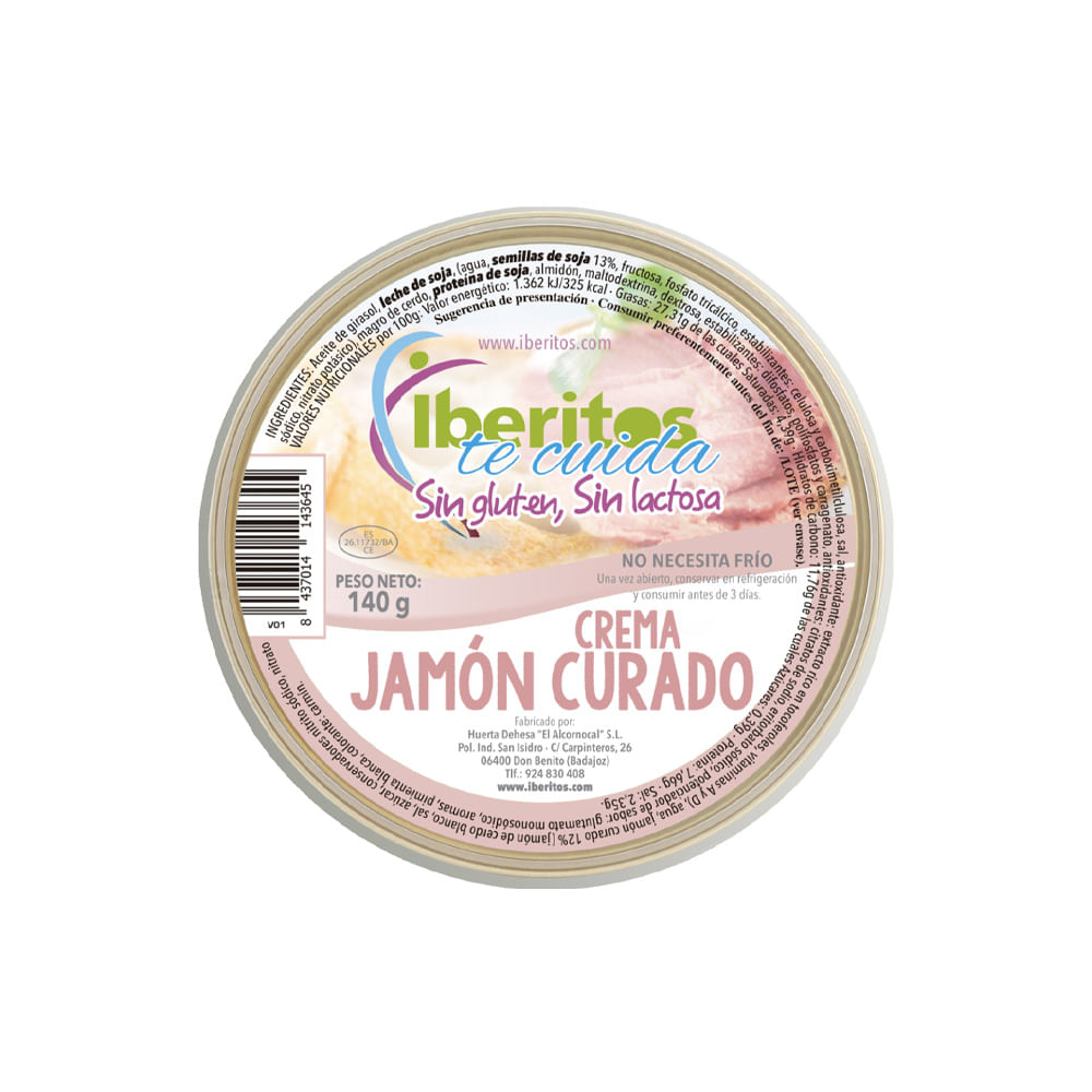 Crema de Jamón Curado Iberitos Sin Gluten, Sin Lactosa 140g