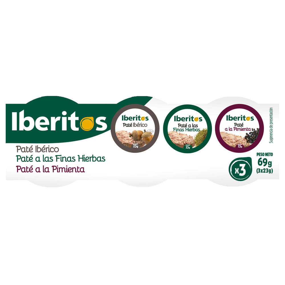 Pack Paté Iberitos 23g: Ibérico + Finas Hierbas + Pimienta