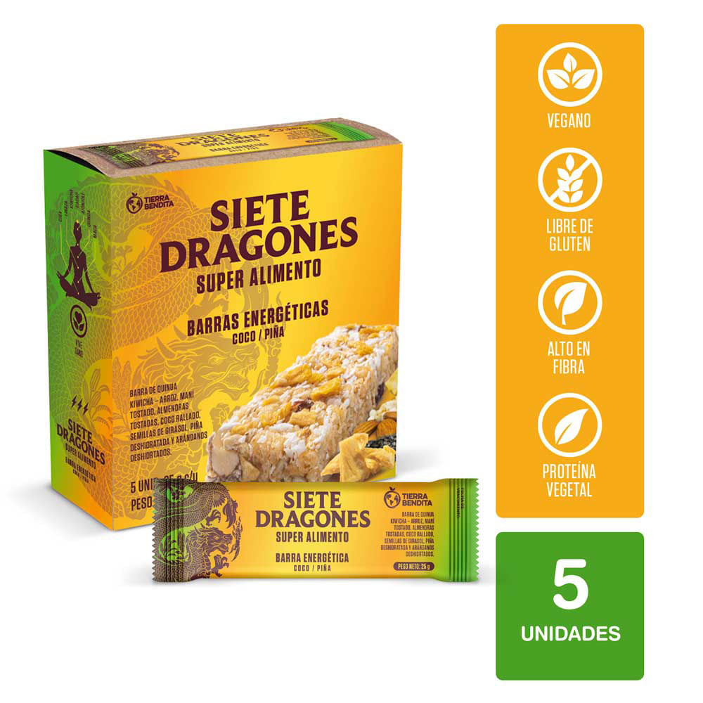Barras Energéticas Siete Dragones Coco y Piña 5un
