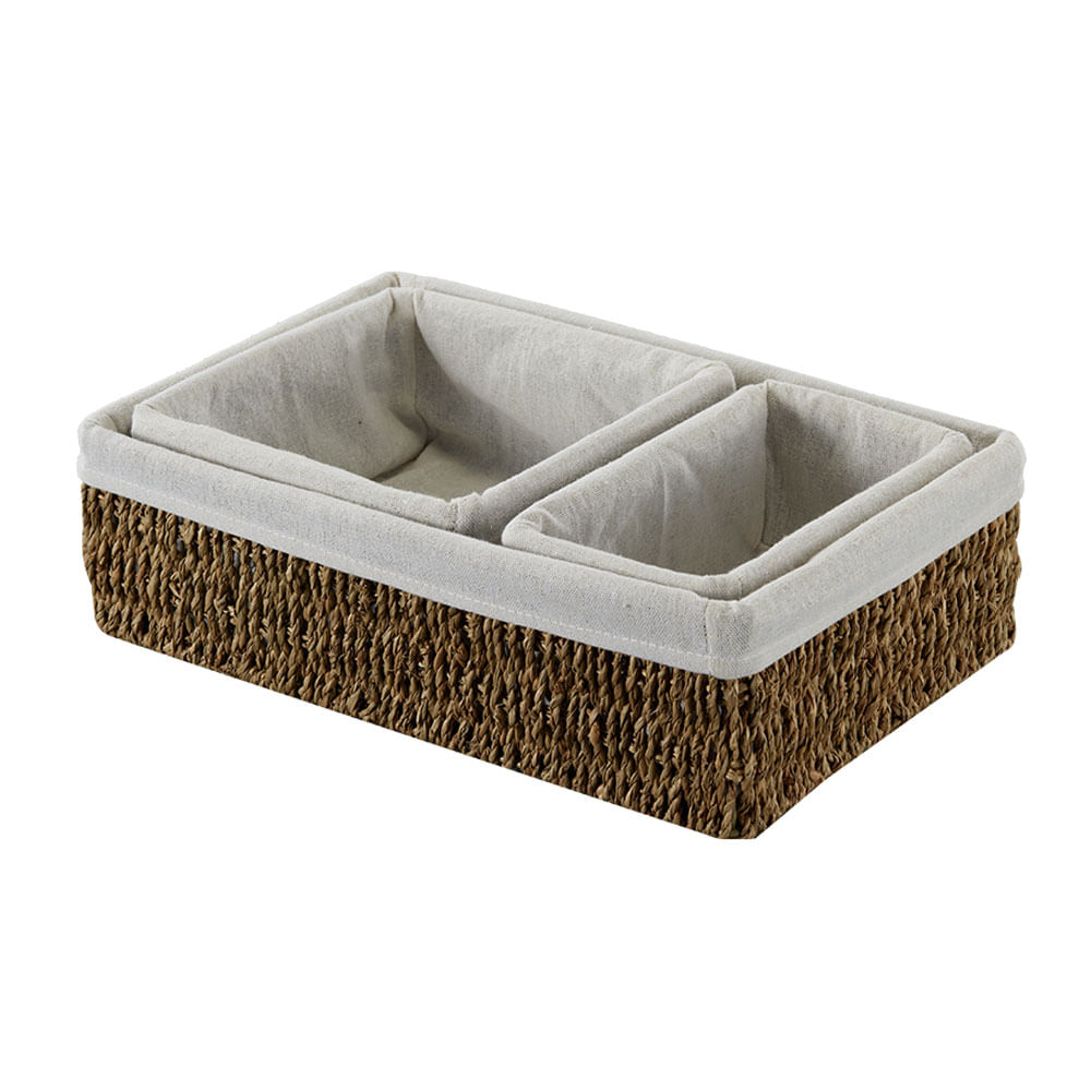 Set 3 Canastos Krea Look Mimbre Tela Interior