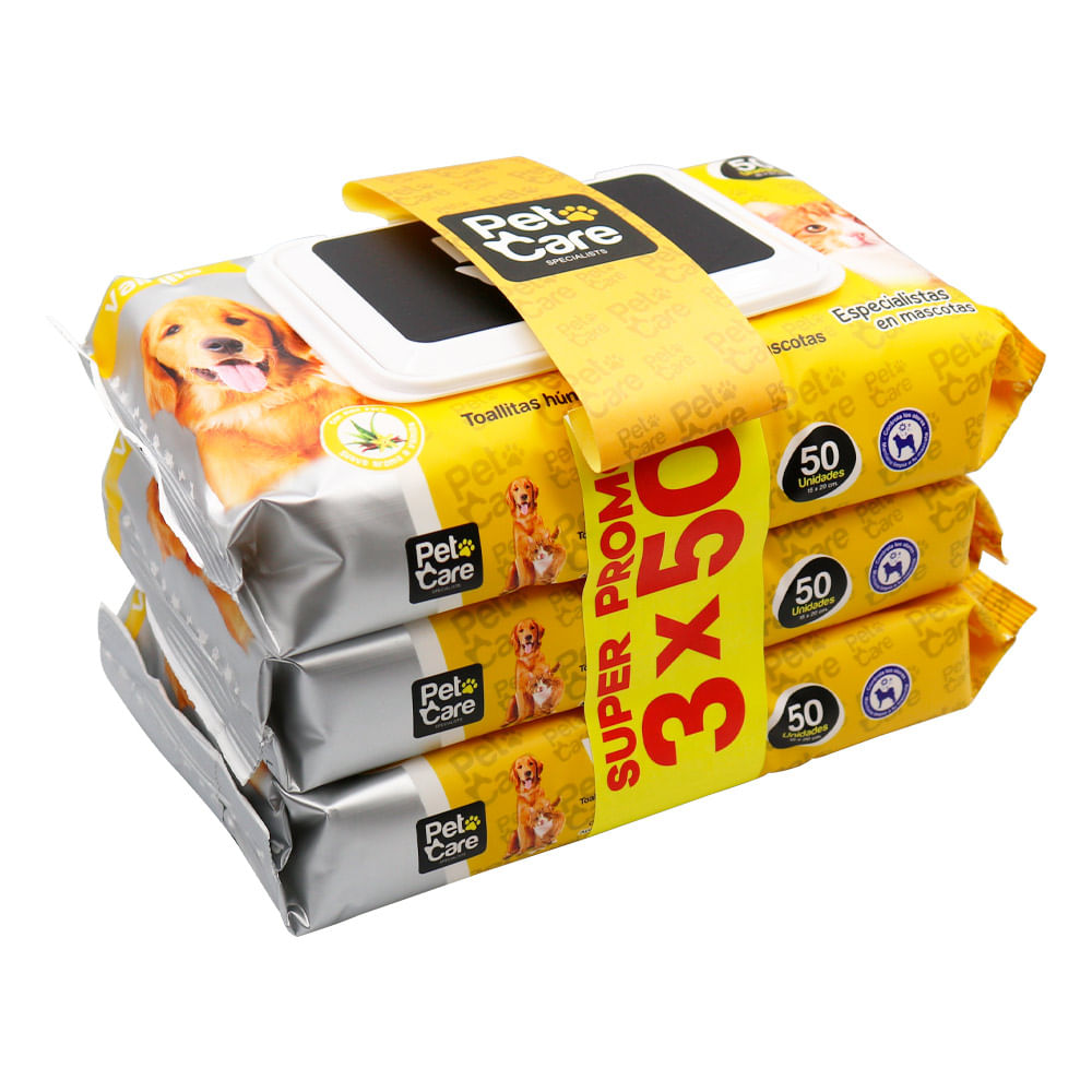 Tripack Toallitas Húmedas para Mascotas Pet Care Vainilla 50un