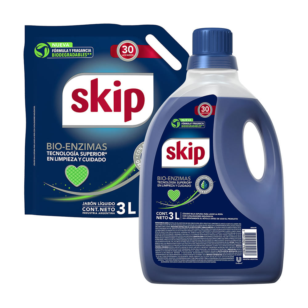 Detergente Líquido Skip Bio Enzimas 3L + Repuesto 3L