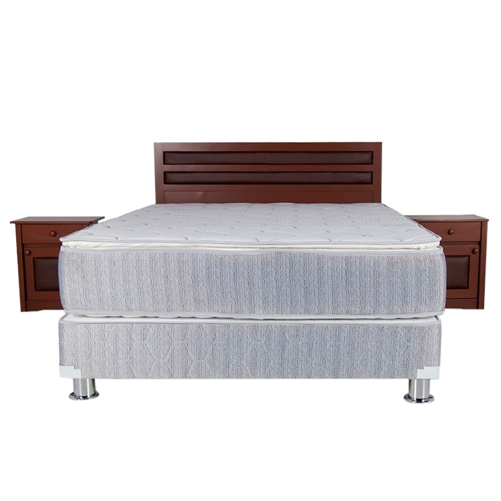 Juego de Dormitorio 2 Plazas El Cisne Gaguvas: Box Tarima + Cabecera + 2 Veladores + 2 Almohadas