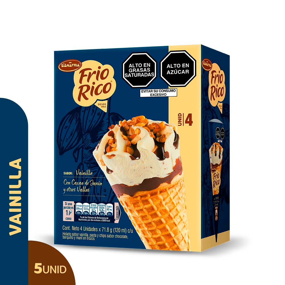 Helado en Cono Frio Rico Vainilla Choco Chips 4un