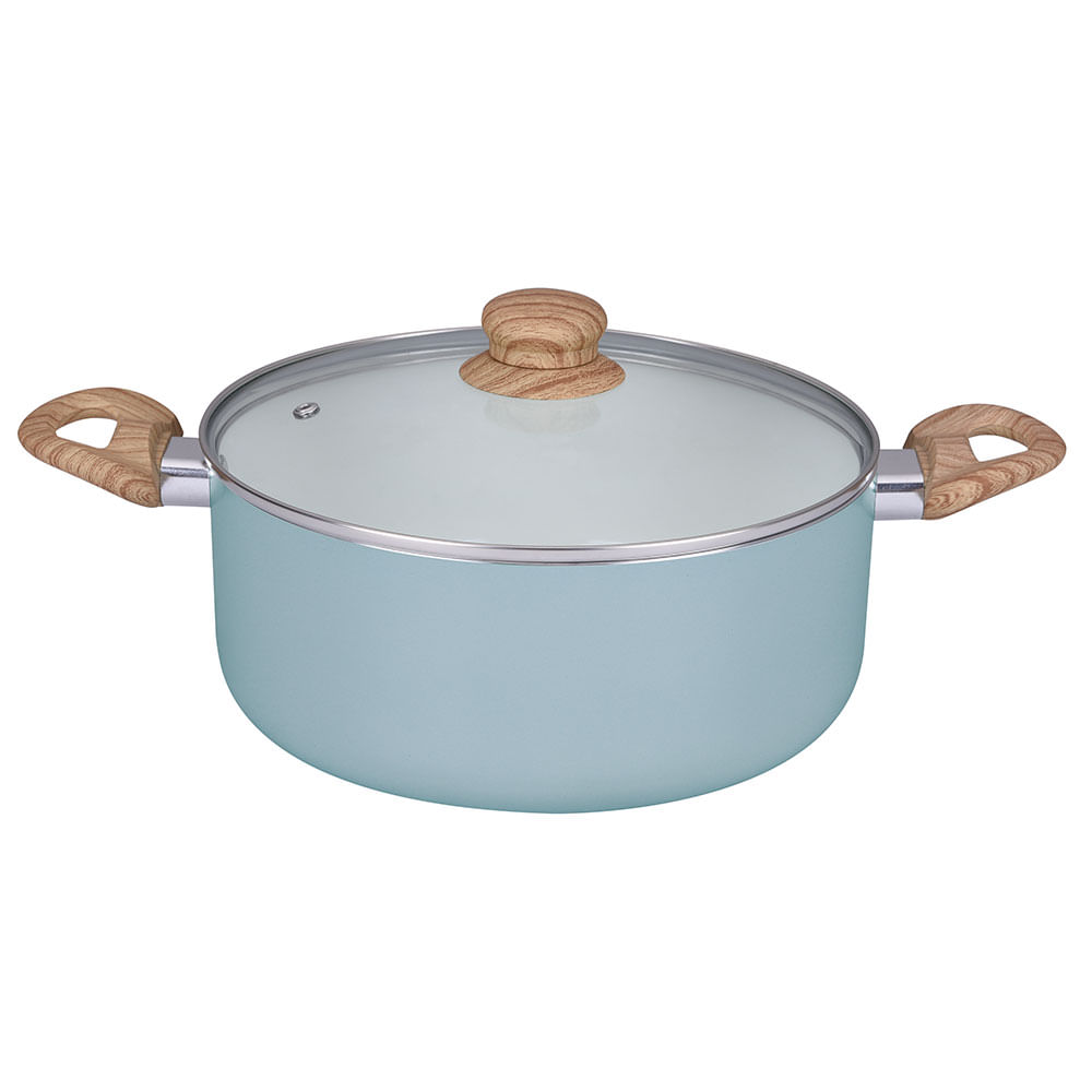 Olla Krea Cerámica Mango Símil Madera 24 cm