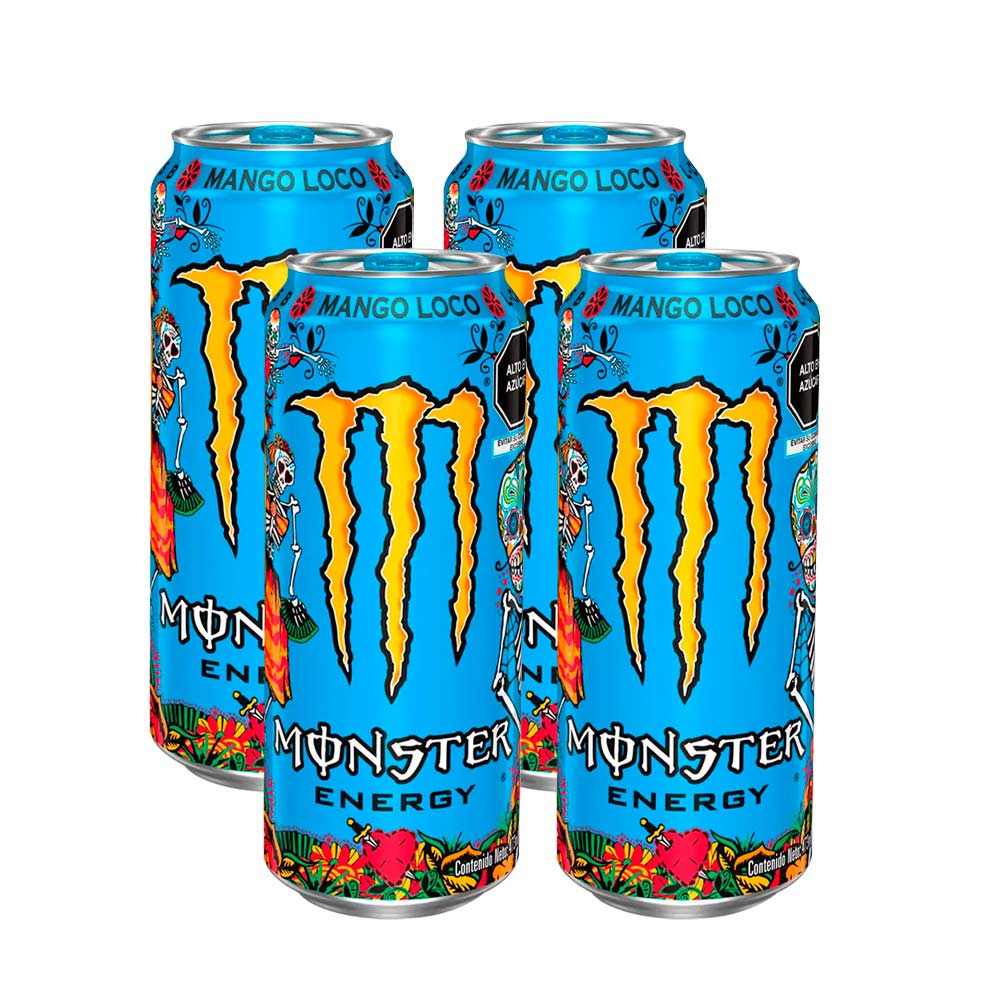Pack x4 Bebida Energizante Monster Energy Mango Loco Lata 473ml
