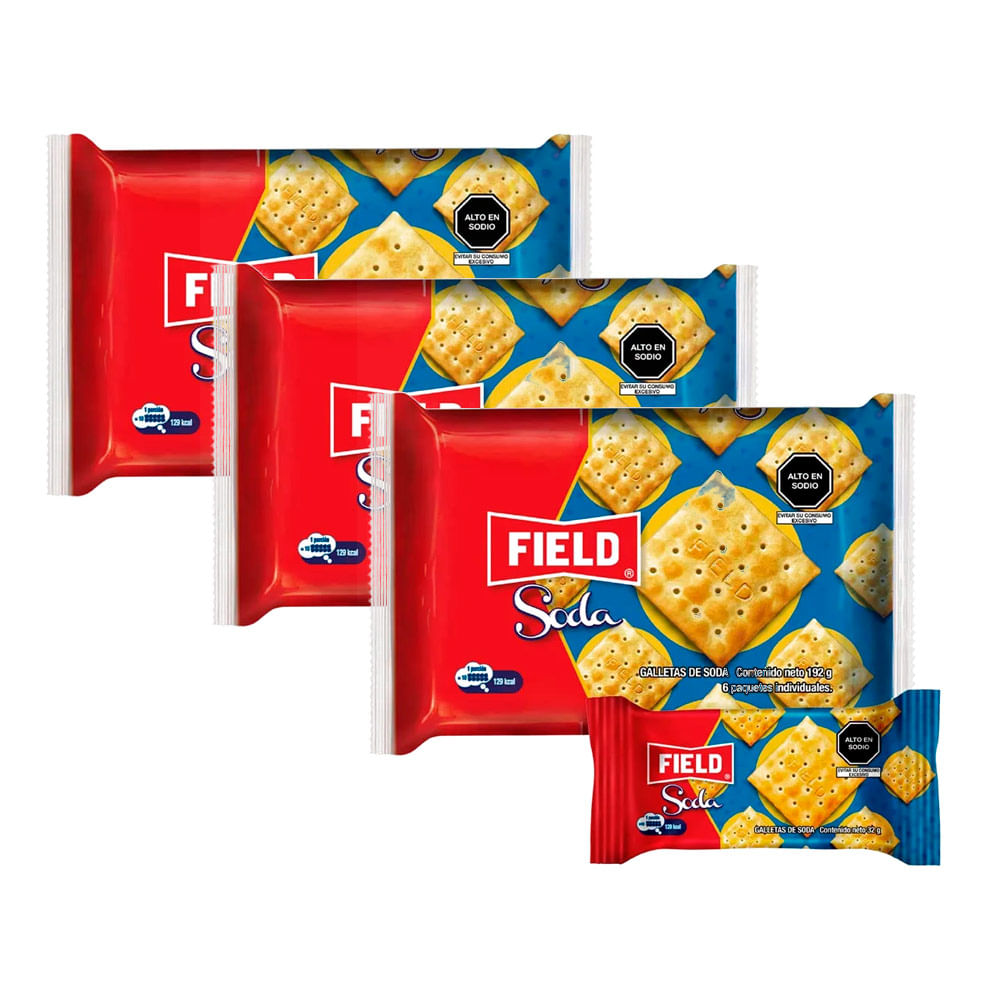 Pack x3 Galletas de Soda Field Paquete 192g
