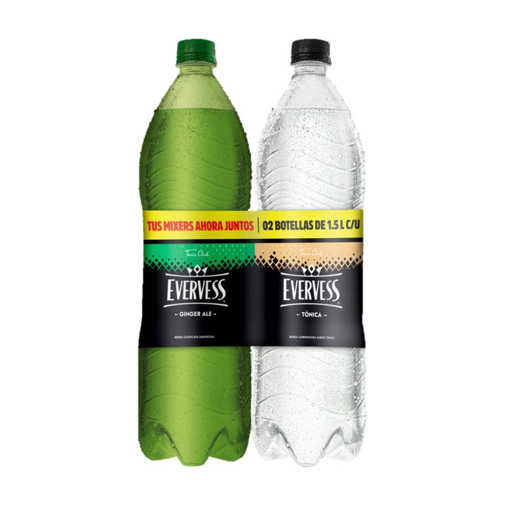 Pack Evervess Mixers: Ginger Ale 1.5L + Tónica 1.5L