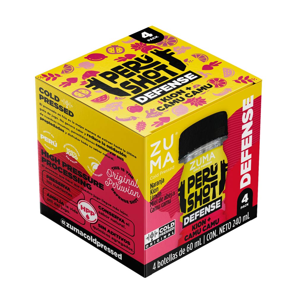 Fourpack Bebida Cold Pressed Zuma Peru Shot Defense Botella 60ml