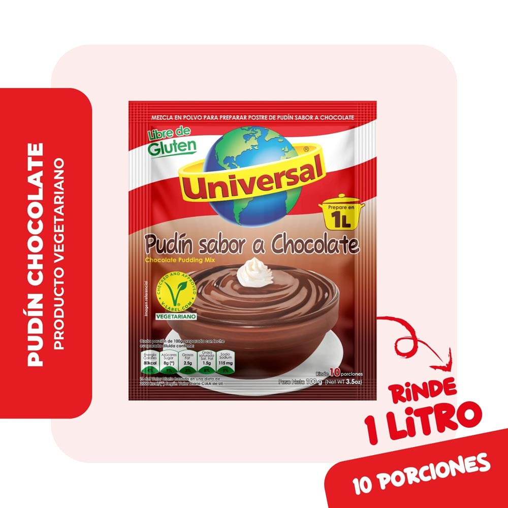 Pudín de Chocolate Universal Azucarado Sobre 100 g