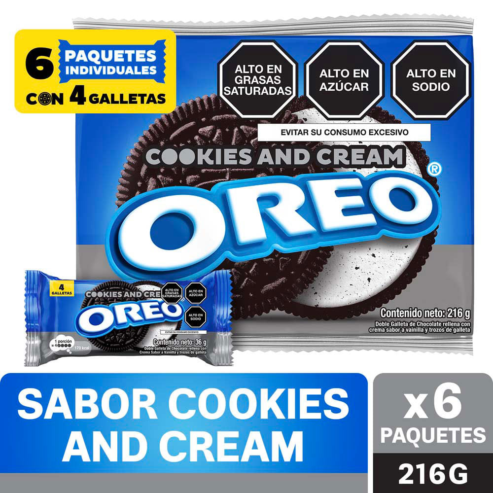 Sixpack Galletas con Crema Oreo Cookies and Cream 36g